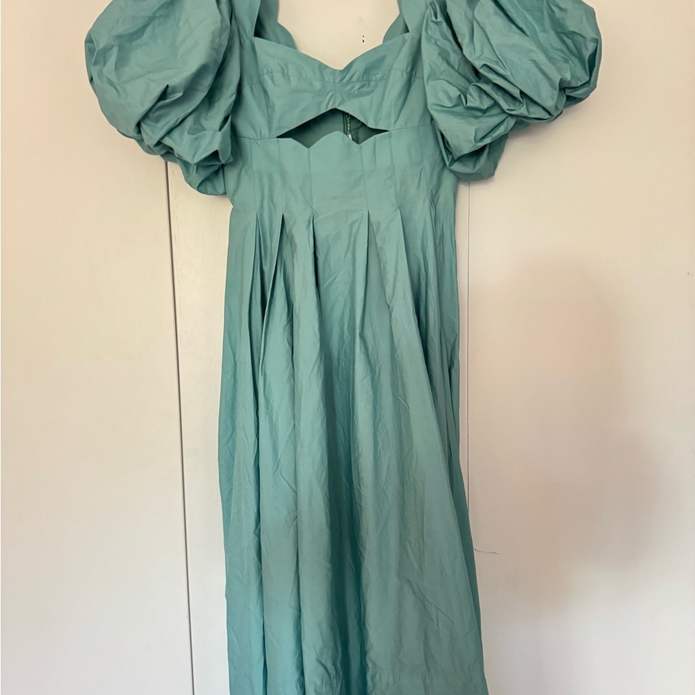 FARM Rio Aqua Puff Sleeve Midi Dress